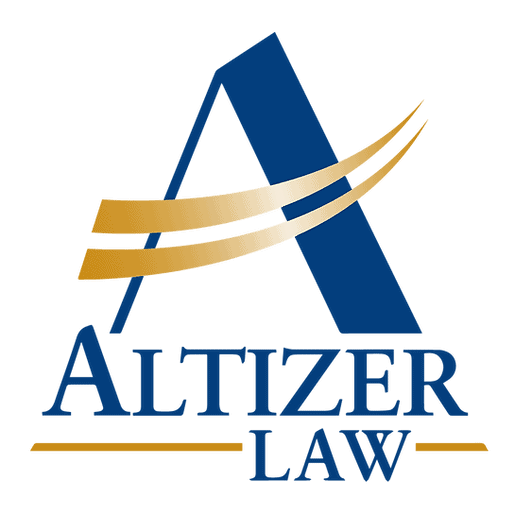 Logo for Altizer Law featuring a large blue letter "A" with two gold swooshes and the firm name "Altizer Law" in blue capital letters below.